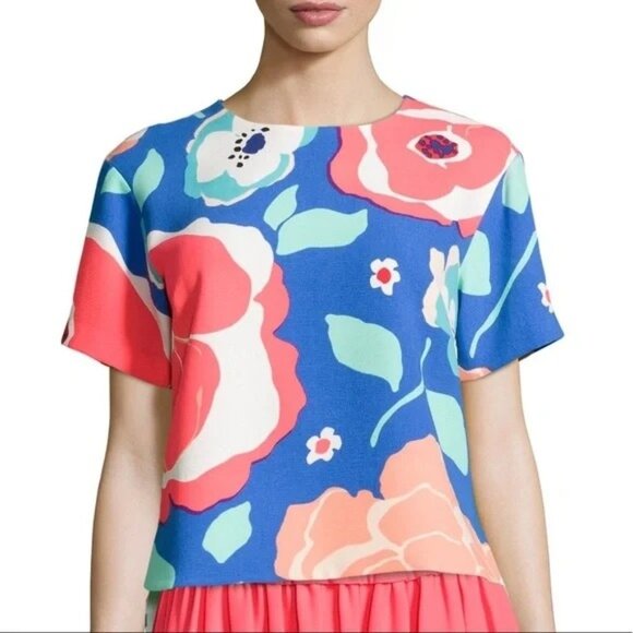 Kate Spade New York Womens 4 Ramona Multi Floral Top Short Sleeve Shirt - Picture 4 of 14